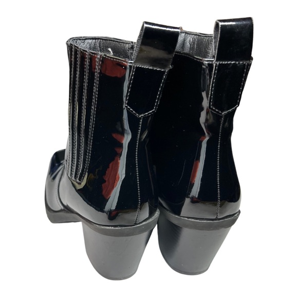 Diba Black Western Ankle Boot Cheyanne Shiny Patent Snip Toe Chunky Heel 9 moto - Picture 7 of 9